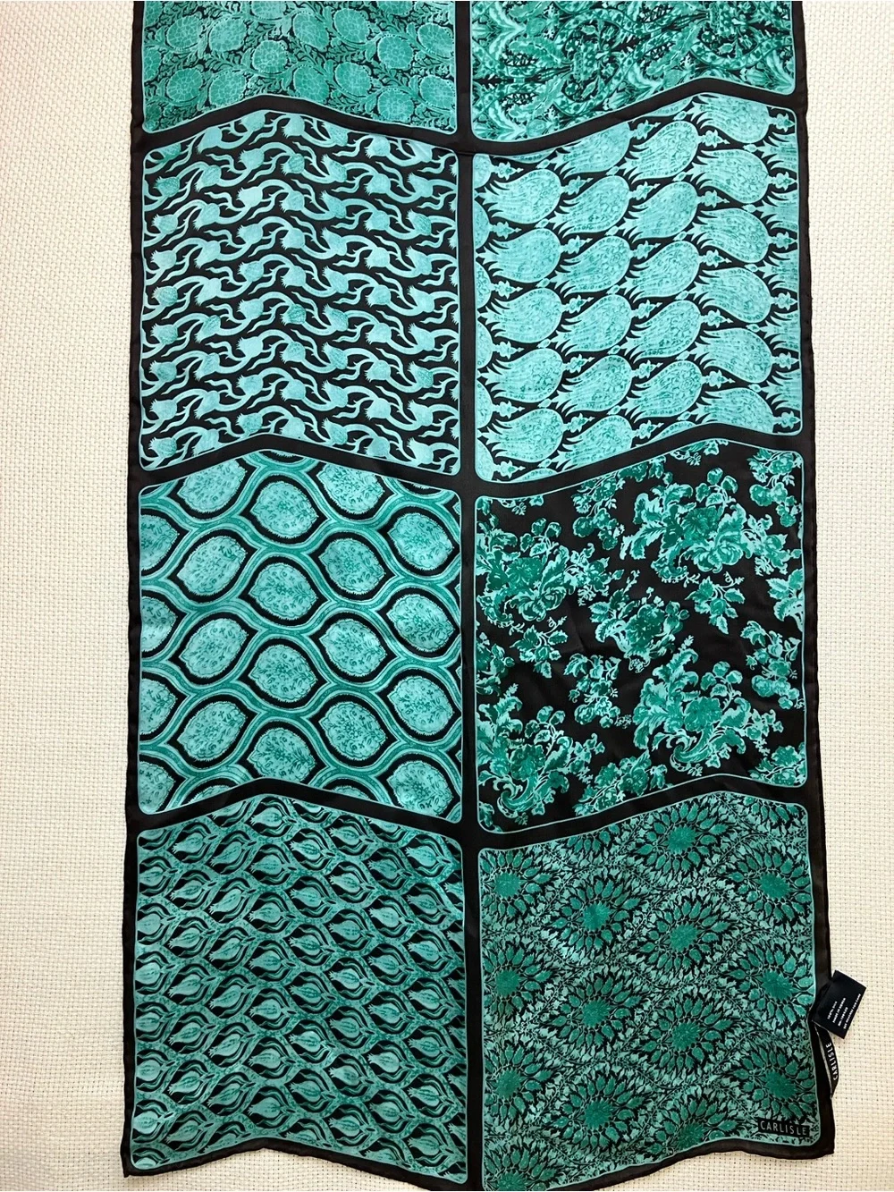 CARLISLE 100% Silk Long Scarf Shawl Green Floral Print - Picture 11 of 16
